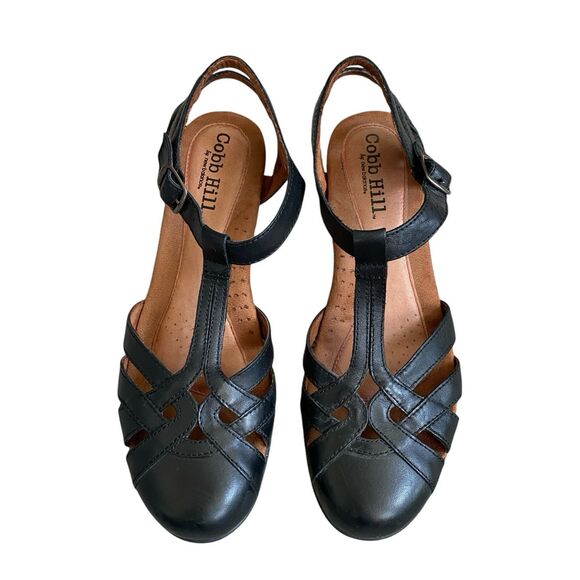 Cobb Hill Aubrey Mary Jane T-strap Shoes 10M EU 41 Black Leather Heels Retro - Picture 2 of 9